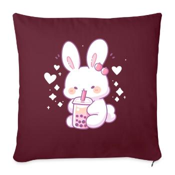 Kawaii Bunny boit Boba Bubble Tea Chibi - Housse de coussin décorative 45 x 45 cm - bordeaux - Devant