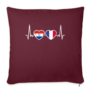 Paraguay France Vintage Heartbeat drapeau - Housse de coussin décorative 45 x 45 cm - bordeaux - Devant