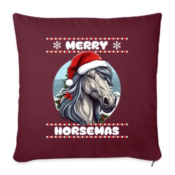 Joli cheval souhaite un joyeux Noël fille - Housse de coussin décorative 45 x 45 cm - bordeaux - Devant