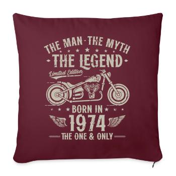 1974 Vintage homme mythe légende moto - Housse de coussin décorative 45 x 45 cm - bordeaux - Devant