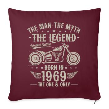 1969 Vintage homme mythe légende moto - Housse de coussin décorative 45 x 45 cm - bordeaux - Devant