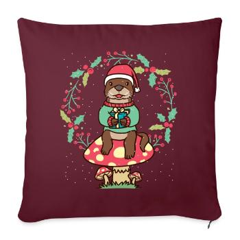 Loutre sur champignon Noël Couronne loutre de mer de Noël - Housse de coussin décorative 45 x 45 cm - bordeaux - Devant