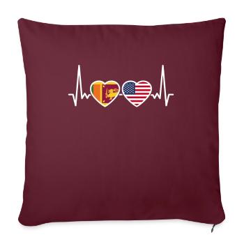 Sri Lanka USA Heartbeat Flag Américain Sri Lanka - Housse de coussin décorative 45 x 45 cm - bordeaux - Devant