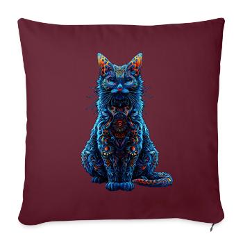 Komplizierter psychedelischer Fraktal-Katze-Rave-Pilz - Sofakissenbezug 45 x 45 cm - Burgunderrot - Vorne