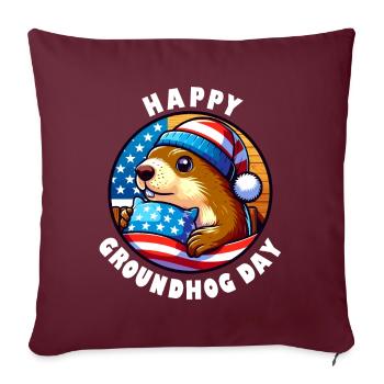 Marmotte Joyeux Jour de la marmotte Printemps Amérique - Housse de coussin décorative 45 x 45 cm - bordeaux - Devant