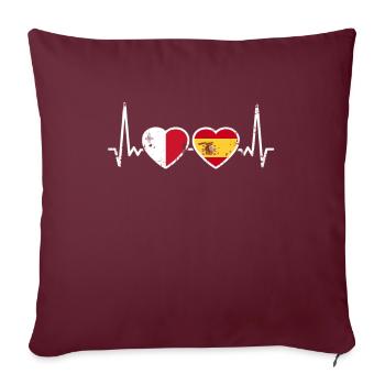 Malte Espagne Vintage Heartbeat drapeau maltais - Housse de coussin décorative 45 x 45 cm - bordeaux - Devant