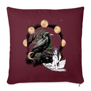 Raven Fille Fantaisie Lune Noire Nature Occulte - Housse de coussin décorative 45 x 45 cm - bordeaux - Devant