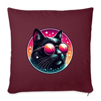 Chat Lunettes de soleil des années 80 Neon Cool Cat Fan Drôle - Housse de coussin décorative 45 x 45 cm - bordeaux - Devant
