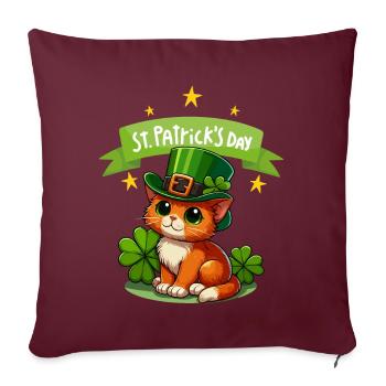 Chat de la Saint-Patrick Shamrock chanceux mignon - Housse de coussin décorative 45 x 45 cm - bordeaux - Devant