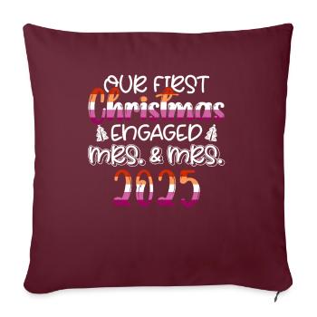 Premier Noël Fiancé Femme & Femme 2025 Gay - Housse de coussin décorative 45 x 45 cm - bordeaux - Devant