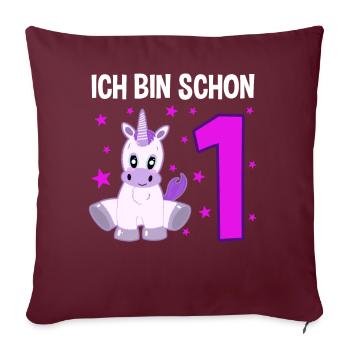 Licorne au pays des merveilles 1er anniversaire - Housse de coussin décorative 45 x 45 cm - bordeaux - Devant
