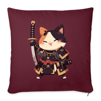Samurai Cat Kawaii Japanische Ninja Cat - Sofakissenbezug 45 x 45 cm - Burgunderrot - Vorne