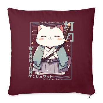 Samurai Cat Kawaii Japanische Ninja Cat - Sofakissenbezug 45 x 45 cm - Burgunderrot - Vorne