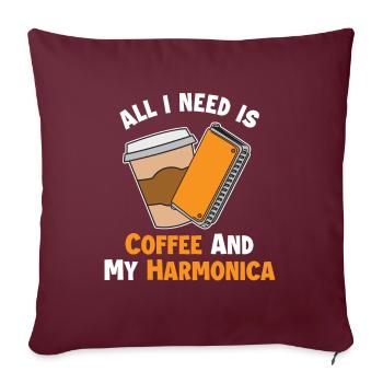 Le café et ma harpe à bouche harmoniciste harmoniciste - Housse de coussin décorative 45 x 45 cm - bordeaux - Devant