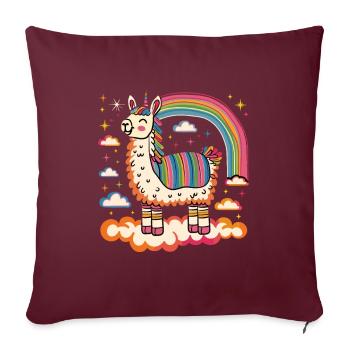 Flippiges Alpaka mit bunten Regenbogen-Streifen - Sofakissenbezug 45 x 45 cm - Burgunderrot - Vorne