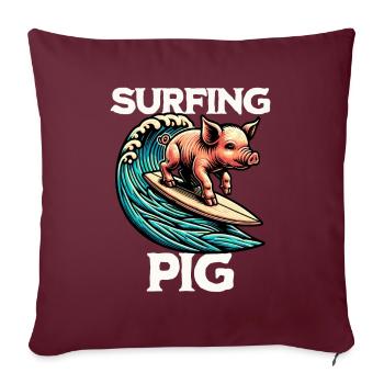 Cochon surfeur - Housse de coussin décorative 45 x 45 cm - bordeaux - Devant