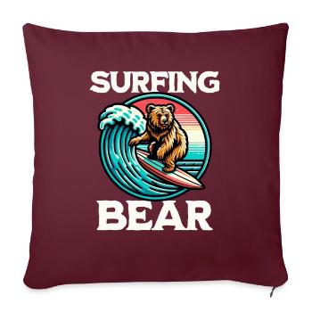 Ours surfeur - Housse de coussin décorative 45 x 45 cm - bordeaux - Devant