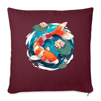 Vintage 80s Rétro Japonais Asiatique Koi Carpe - Housse de coussin décorative 45 x 45 cm - bordeaux - Devant