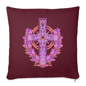 Croix Croix Crucifix Roses Fleurs Jésus Dieu - Housse de coussin décorative 45 x 45 cm - bordeaux - Devant