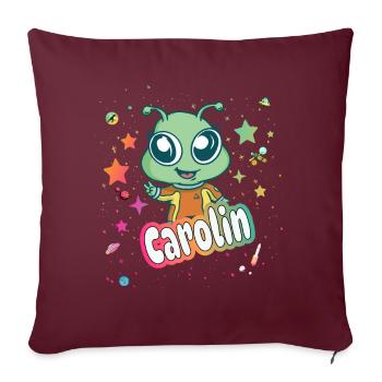 CAROLIN - Beau nom de fille avec extraterrestre mignon - Housse de coussin décorative 45 x 45 cm - bordeaux - Devant