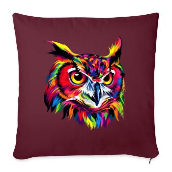 Hibou coloré arc-en-ciel couleurs pop art hibou hibou grand-duc hibou hibou hibou - Housse de coussin décorative 45 x 45 cm - bordeaux - Devant