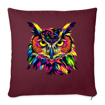 hibou coloré arc-en-ciel couleurs pop art hibou aigle hibou hibou hibou - Housse de coussin décorative 45 x 45 cm - bordeaux - Devant