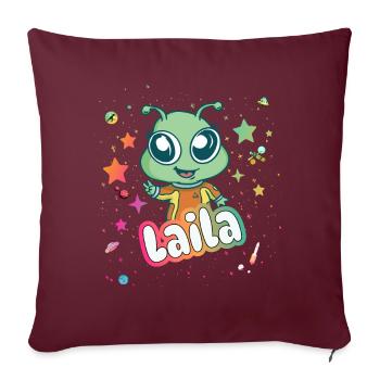 LAILA - Beau nom de fille avec un extraterrestre mignon - Housse de coussin décorative 45 x 45 cm - bordeaux - Devant