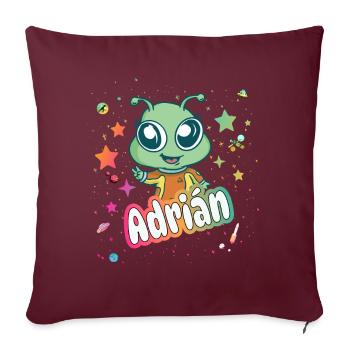 ADRIÁN - Beau nom de garçon avec extraterrestre mignon - Housse de coussin décorative 45 x 45 cm - bordeaux - Devant