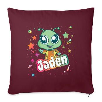 JADEN - Schöner Junge Name mit süßem Alien - Sofakissenbezug 45 x 45 cm - Burgunderrot - Vorne