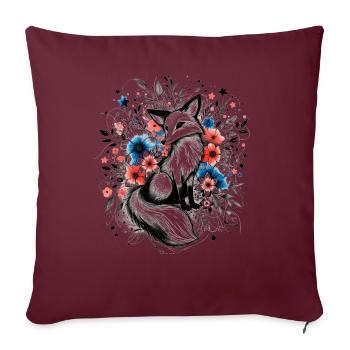 renard, papillons, fleurs animales, illustration, sortie - Housse de coussin décorative 45 x 45 cm - bordeaux - Devant