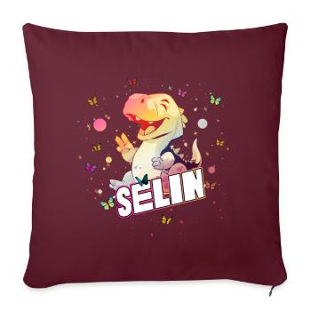 SELIN - Beau nom de FILLE avec un mignon DINO - Housse de coussin décorative 45 x 45 cm - bordeaux - Devant