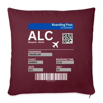 Billet d’avion Alicante Espagne Idée de vacances - Housse de coussin décorative 45 x 45 cm - bordeaux - Devant