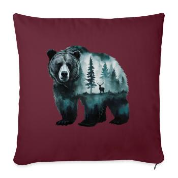 Majestätischer Bär mit Wald und Hirsch Kunst - Sofakissenbezug 45 x 45 cm - Burgunderrot - Vorne