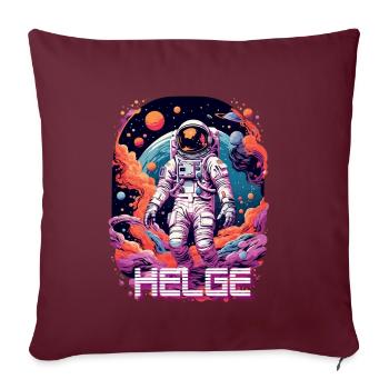 HELGE - Schöner Jungen Name mit coolem Astronaut - Sofakissenbezug 45 x 45 cm - Burgunderrot - Vorne