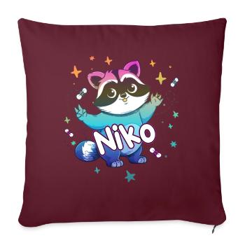 NIKO - Schöner Jungen Name mit süßem Waschbär - Sofakissenbezug 45 x 45 cm - Burgunderrot - Vorne