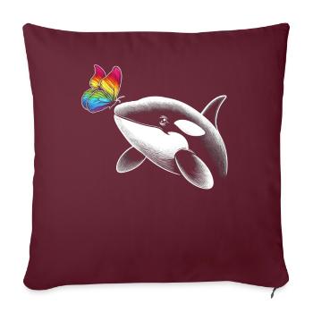 Orca Wal Schmetterlinge Tier Blumen Illustration - Sofakissenbezug 45 x 45 cm - Burgunderrot - Vorne