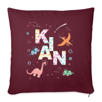 KIAN - Schöner Jungen Name mit Dinosaurier - Sofakissenbezug 45 x 45 cm - Burgunderrot - Vorne