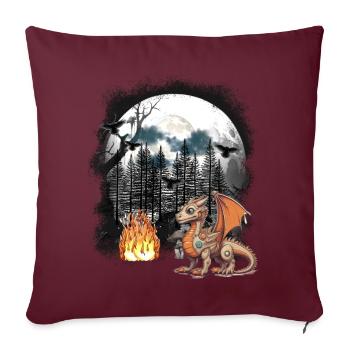 Dragon Dragon Fable Médiéval Conte de fées Mythe Forêt - Housse de coussin décorative 45 x 45 cm - bordeaux - Devant