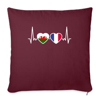Pays de Galles France Heartbeat Drapeau Gallois - Housse de coussin décorative 45 x 45 cm - bordeaux - Devant