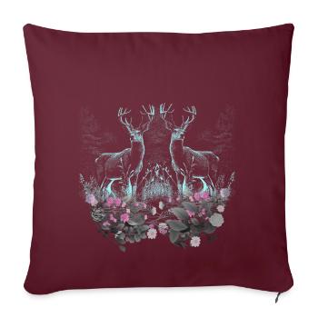 Hirsch Hirsche Wild Blumen Natur Waldtiere Rehbock - Sofakissenbezug 45 x 45 cm - Burgunderrot - Vorne