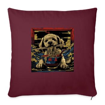 Motif Chien Manga Ramen Nouille Chien Anime Art - Housse de coussin décorative 45 x 45 cm - bordeaux - Devant