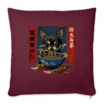 Motif Chien Manga Ramen Nouille Chien Anime Art - Housse de coussin décorative 45 x 45 cm - bordeaux - Devant