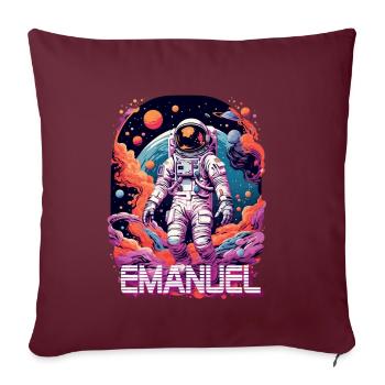 EMANUEL - Beau prénom de garçon avec astronaute cool - Housse de coussin décorative 45 x 45 cm - bordeaux - Devant