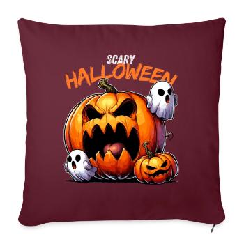 Effrayant Halloween Citrouille Citrouille Visage Fantôme Effrayant - Housse de coussin décorative 45 x 45 cm - bordeaux - Devant