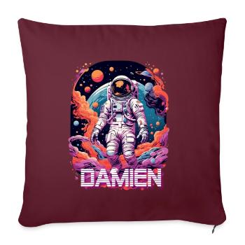 DAMIEN - Beau prénom de garçon avec astronaute cool - Housse de coussin décorative 45 x 45 cm - bordeaux - Devant