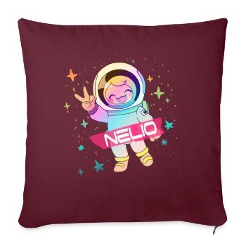 NELIO - Schöner Jungen Name mit süßem Astronaut - Sofakissenbezug 45 x 45 cm - Burgunderrot - Vorne