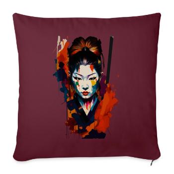 Guerrier samouraï - Splash Art - Housse de coussin décorative 45 x 45 cm - bordeaux - Devant
