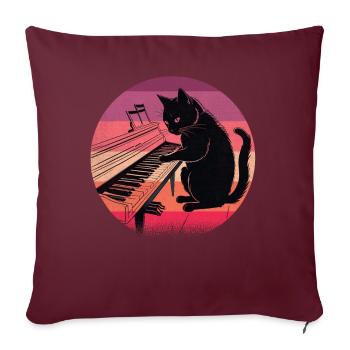 Chat noir miniature panthère jouant du piano et l - Housse de coussin décorative 45 x 45 cm - bordeaux - Devant