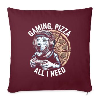 Drôle de chien Gaming Pizza Gamer Gamer Gaming - Housse de coussin décorative 45 x 45 cm - bordeaux - Devant