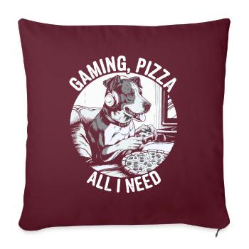 Drôle de chien Gaming Pizza Gamer Gamer Gaming - Housse de coussin décorative 45 x 45 cm - bordeaux - Devant